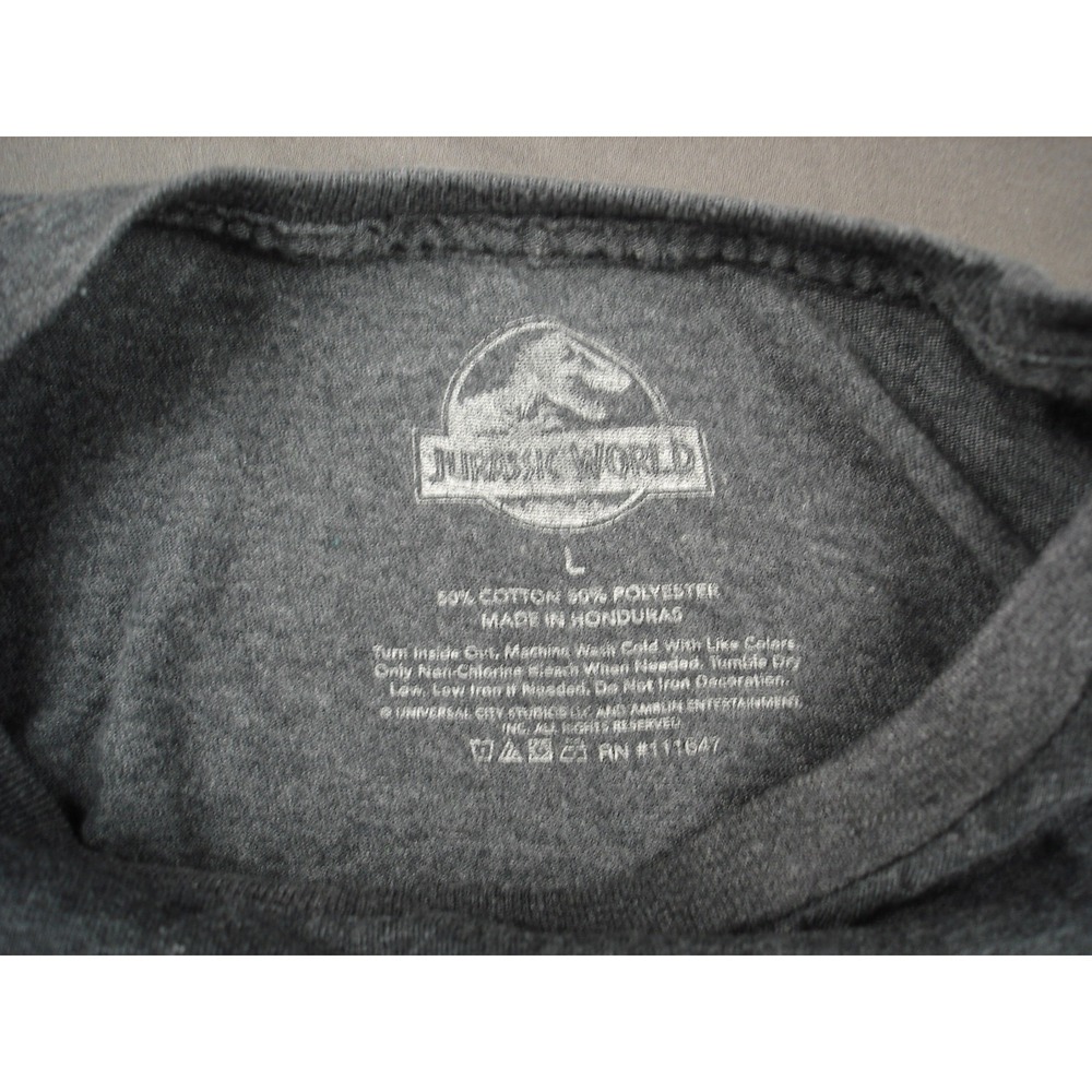 Jurassic World Mens Jurassic Park Graphic TShirt L Charcoal Heather Short Sleeve - Picture 4 of 6